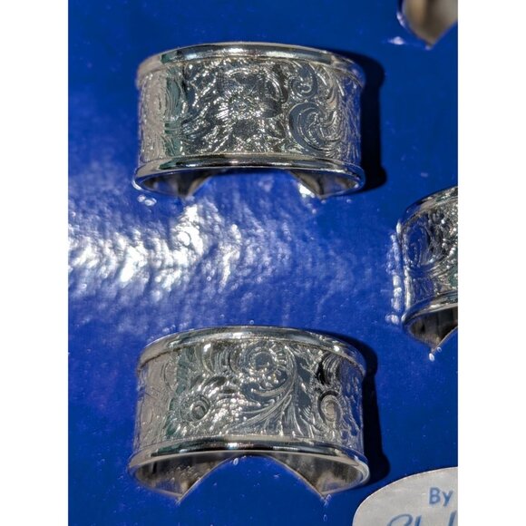 Vintage Silver Paisley Swirl Napkin Rings Set By Shelton Ware Dinner Party - Picture 3 of 15